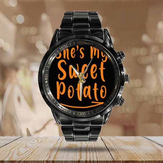 She's My Sweet Potato Thanksgiving Matching Couple Calendar Steel Band Watch