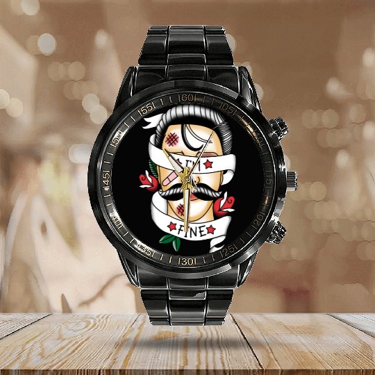 I'm Fine Beat up Gentleman Calendar Steel Band Watch