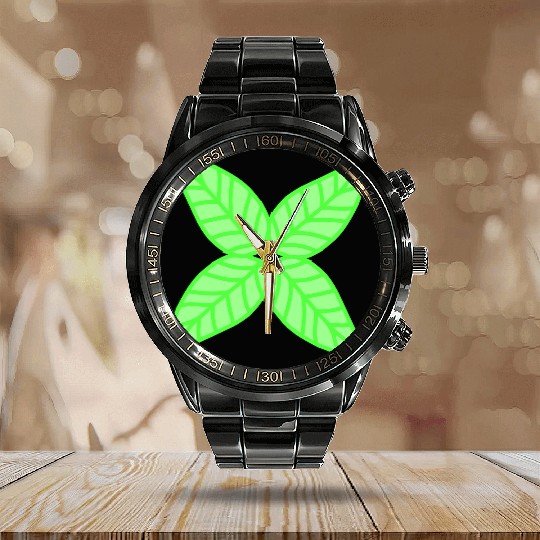 Small Star Leaf Green Pretty Autumn Nature Leaflet Calendar Steel Band Watch