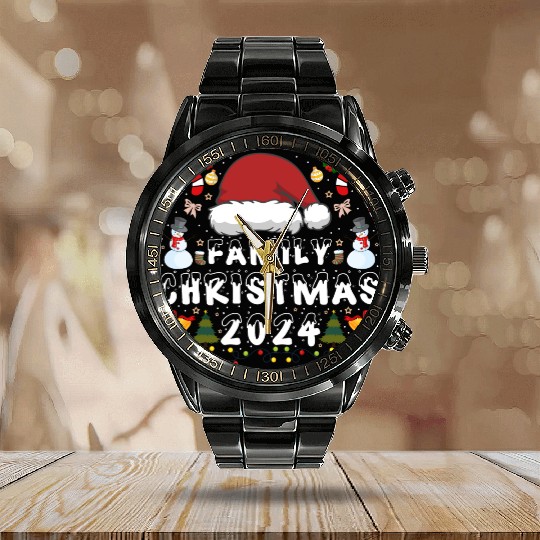 Family Christmas 2024 Squad Santa Elf Funny Xmas Calendar Steel Band Watch