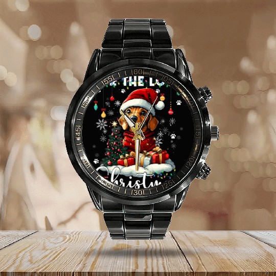 Dachshund Christmas Tree Lights Decorations Dog Calendar Steel Band Watch