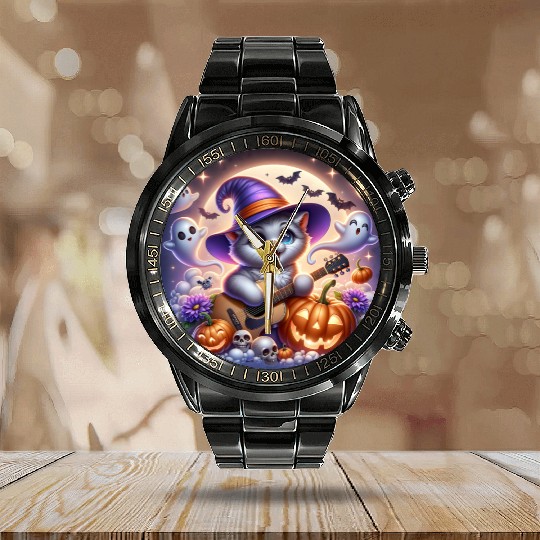 Happy Halloween cute puppy Calendar Steel Band Watch
