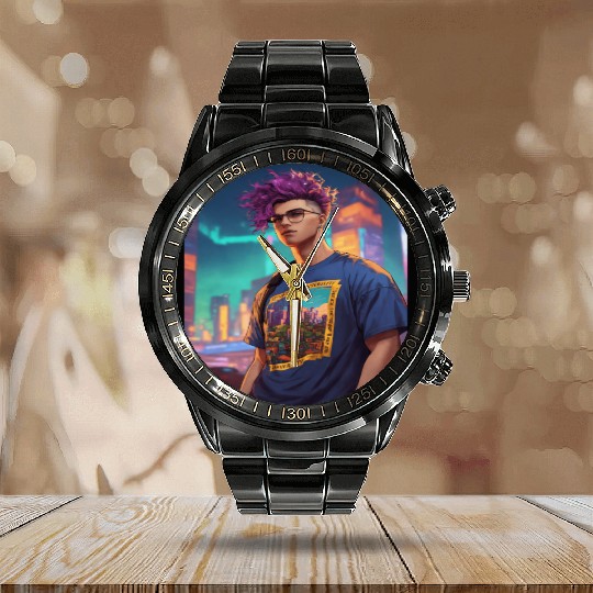 Edgy Cyberpunk Calendar Steel Band Watch with Neon Vibes"
