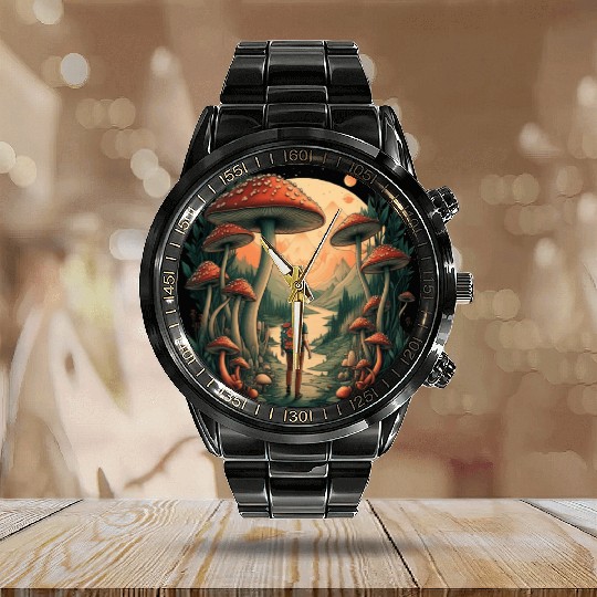 Mystical Forest | Mushroom Wanderer Calendar Steel Band Watch