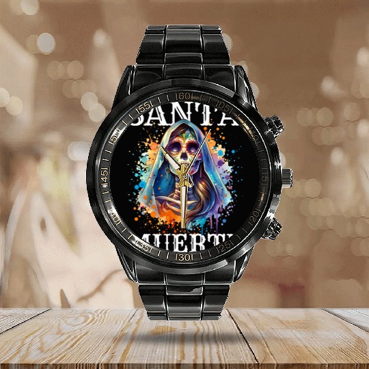 Santa Muerte for Karnival, Halloween and Día de Calendar Steel Band Watch