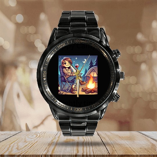Happy camper slightly tipsy design Calendar Steel Band Watch
