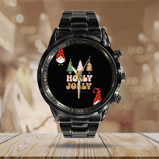 Holly Jolly Vibes Calendar Steel Band Watch