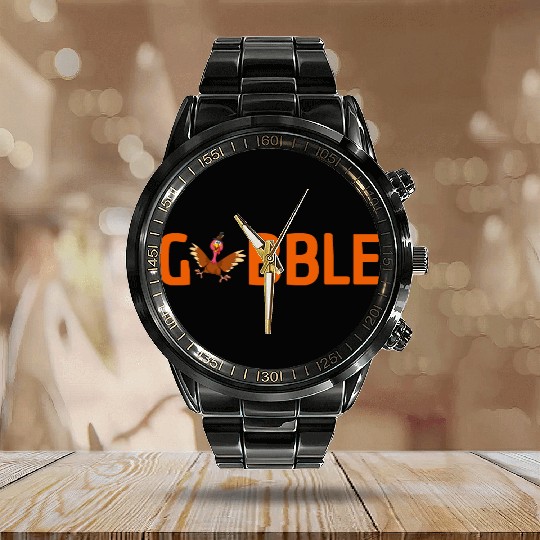 GOBBLE TURKEY PODIATRIST FUNNY THANKSGIVING Calendar Steel Band Watch