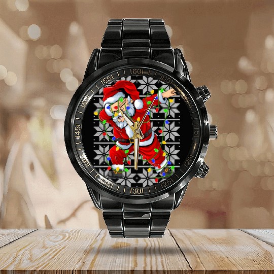 Dabbing Santa Christmas Lights Calendar Steel Band Watch