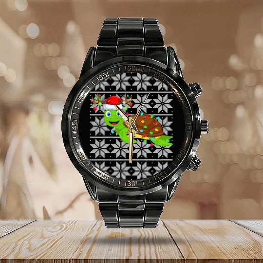 Sea Turtle Christmas Lights Calendar Steel Band Watch