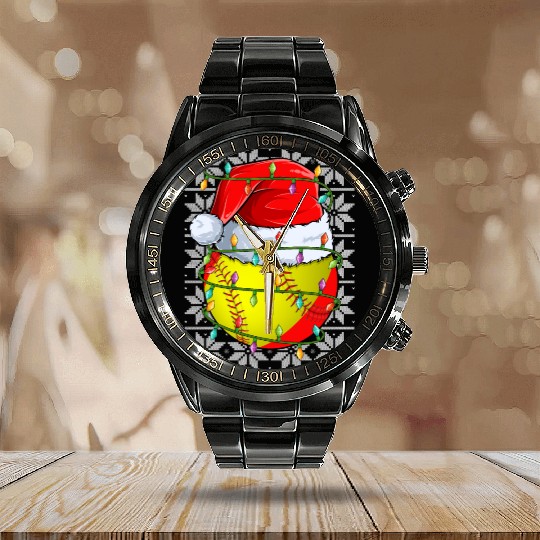 Softball Christmas Lights Calendar Steel Band Watch