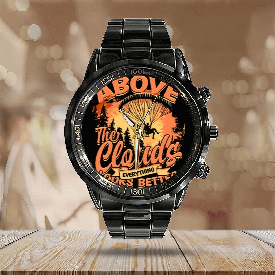 Paramotoring Paramotor Above The Clouds Calendar Steel Band Watch