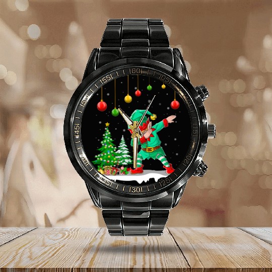 Dabbing Elf Christmas Tree Lights Xmas Family Calendar Steel Band Watch