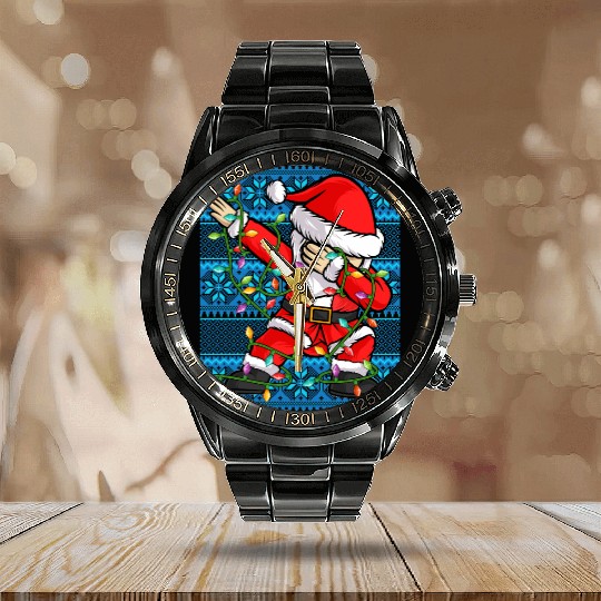 Dabbing Santa Christmas Lights Calendar Steel Band Watch