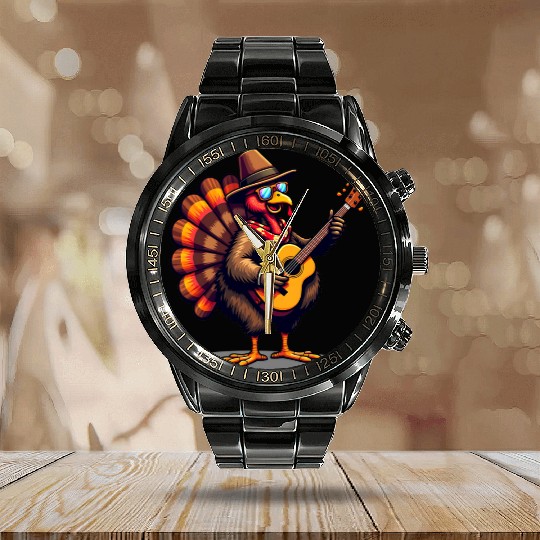 Funny Thanksgiving Turkey Guitar Player Music Calendar Steel Band Watch