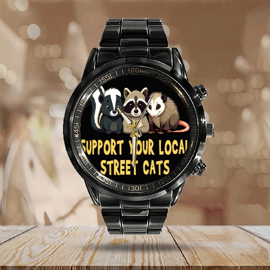 Support Your Local Street Cats - Raccoon, Opossum Calendar Steel Band Watch