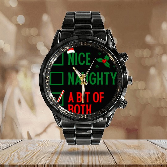 Nice, Naughty, or Both Christmas Calendar Steel Band Watch