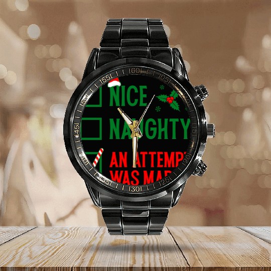 Nice Naughty Checklist - Funny Christmas Calendar Steel Band Watch