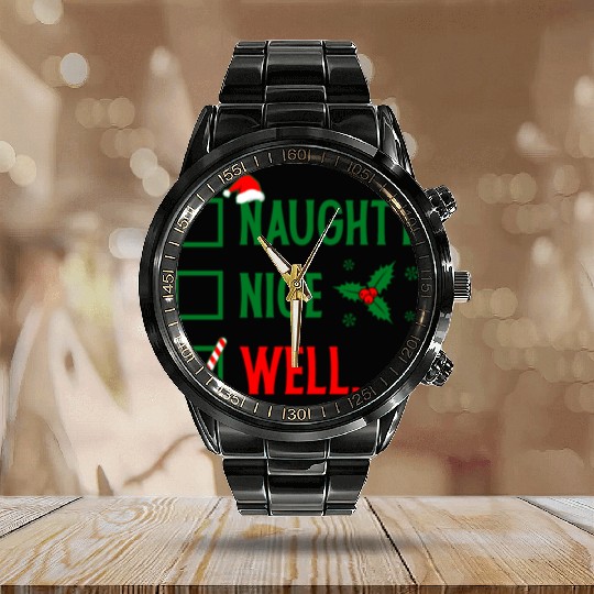 Naughty or Nice Funny Christmas Calendar Steel Band Watch