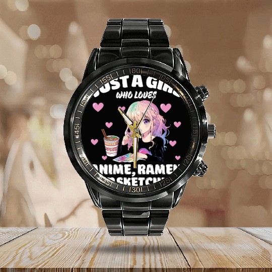 Just A Girl Who Loves Anime Ramen And Sketching Calendar Steel Band Watch