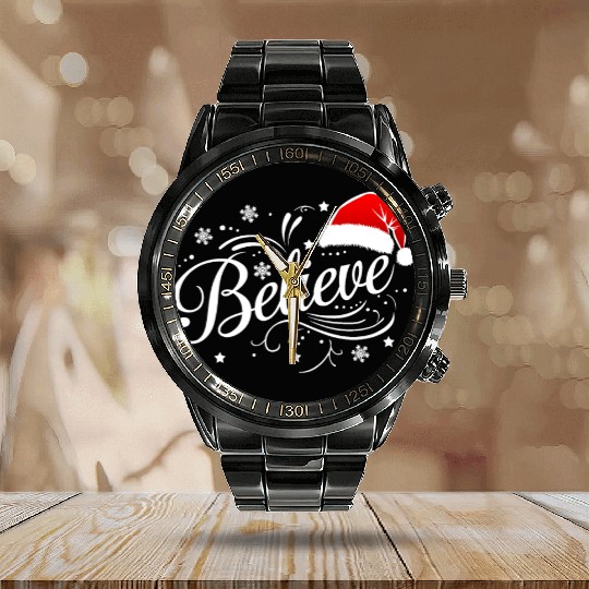 Believe in Santa Claus, Funny Christmas Merry Xmas Calendar Steel Band Watch