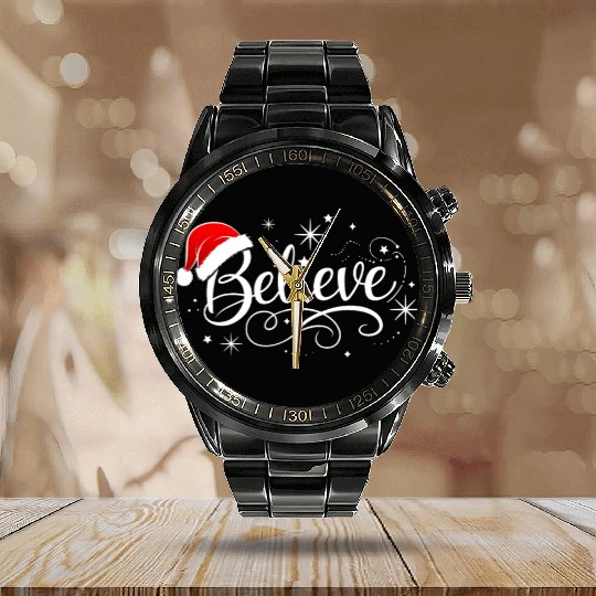 Believe in Santa Claus, Funny Christmas Merry Xmas Calendar Steel Band Watch