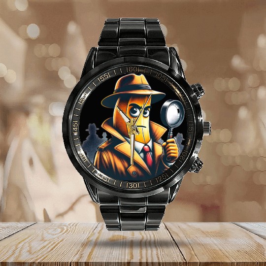 Detective Banana with Magnifying Glass Calendar Steel Band Watch