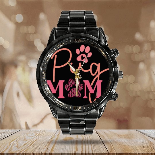 Pug Mom Calendar Steel Band Watch Dog Lover Valentines Day For Dog Mom
