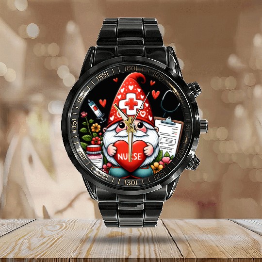 Gnome Valentines, Valentine Retro Calendar Steel Band Watch