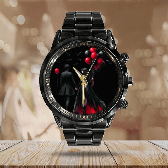 Black Gnomes Valentines Day Calendar Steel Band Watch