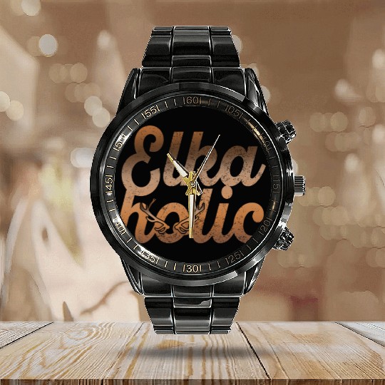 Elk Hunting Elkaholic Hunters Calendar Steel Band Watch