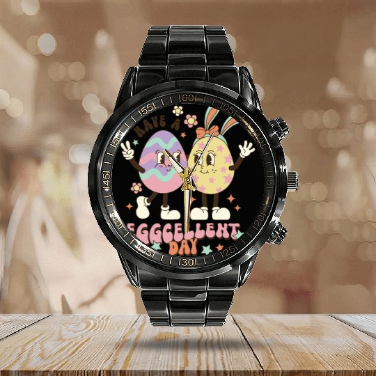 Happy Easter Day, Cute Easter Calendar Steel Band Watch