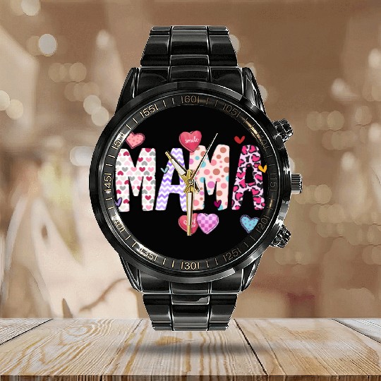 Mama Heart Glitter, Valentines, Valentines Day Calendar Steel Band Watch