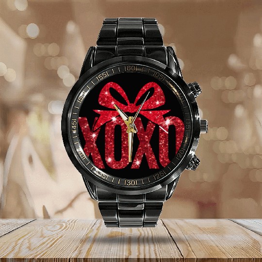 Faux Sequin Xoxo Calendar Steel Band Watch