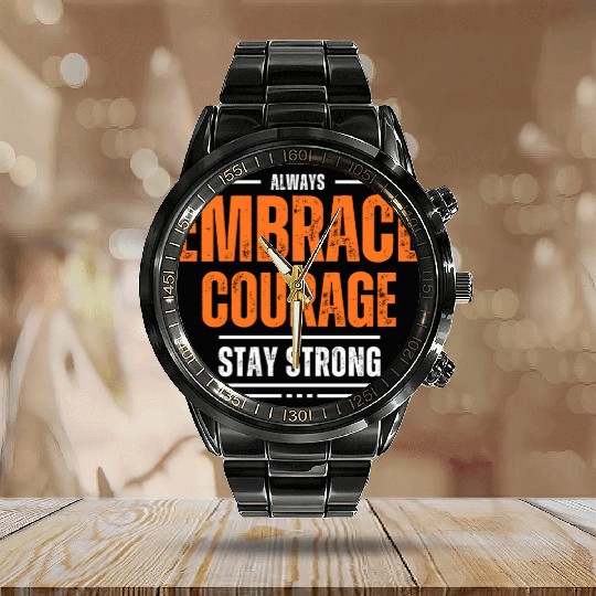 EMBRACE COURAGE MOTIVATION Calendar Steel Band Watch COOL