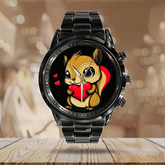 Cute Valentine Chipmunk Calendar Steel Band Watch