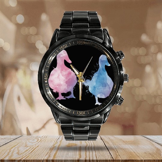 DEC-6 Watercolor Ducks Calendar Steel Band Watch