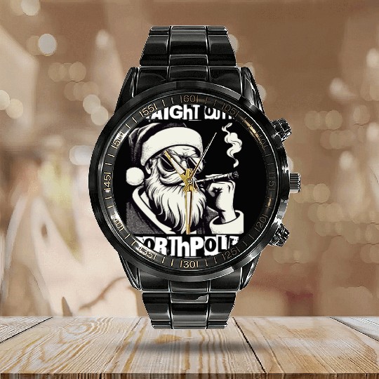 straight outta northpole christmas santa claus Calendar Steel Band Watch