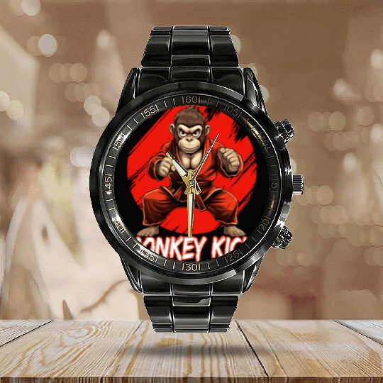 Karate Judo Monkey Chimpanzee Martial arts Calendar Steel Band Watch
