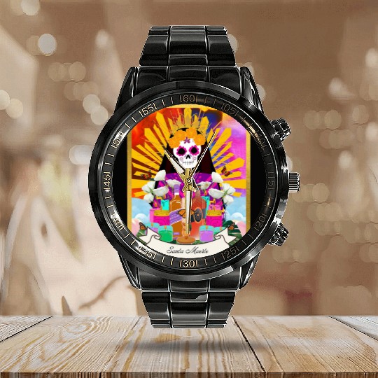 Butterfly Santa Muerte Calendar Steel Band Watch