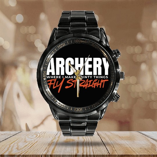 Funny Archery Coach Game Competition for Hunter Calendar Steel Band Watch