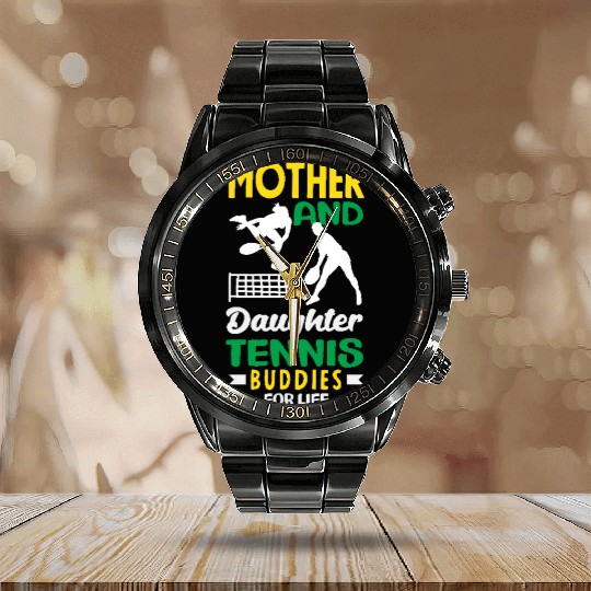 Mother And Daughter Tennis Buddies Calendar Steel Band Watch