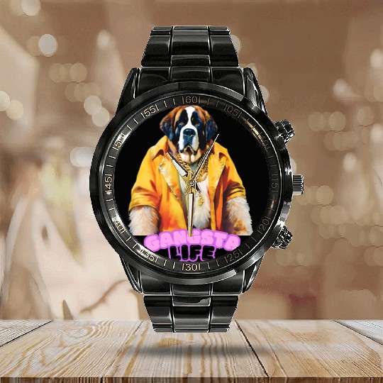 Gangsta Life Saint Bernard Calendar Steel Band Watch