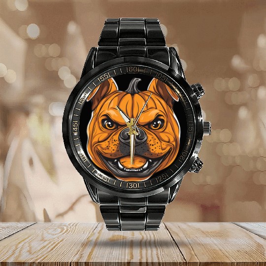 Pumpkin Dog Halloween Dog Pumpkin Calendar Steel Band Watch