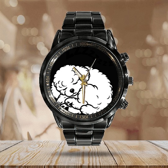 Sleepy Puppy Zzzz - Adorable Bichon Frise Calendar Steel Band Watch