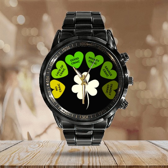 St Patricks Day Shamrock Calendar Steel Band Watch