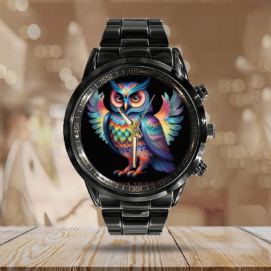 Sagittarius Spirit Animal Owl Alebrije Male Calendar Steel Band Watch