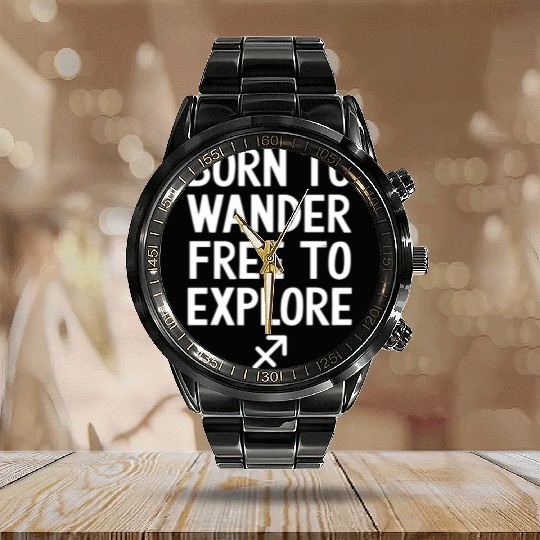 Born To Wander Free To Explore Sagittarius Zodiac Calendar Steel Band Watch