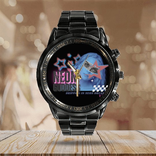 Neon Goddess Y2K Calendar Steel Band Watch Design