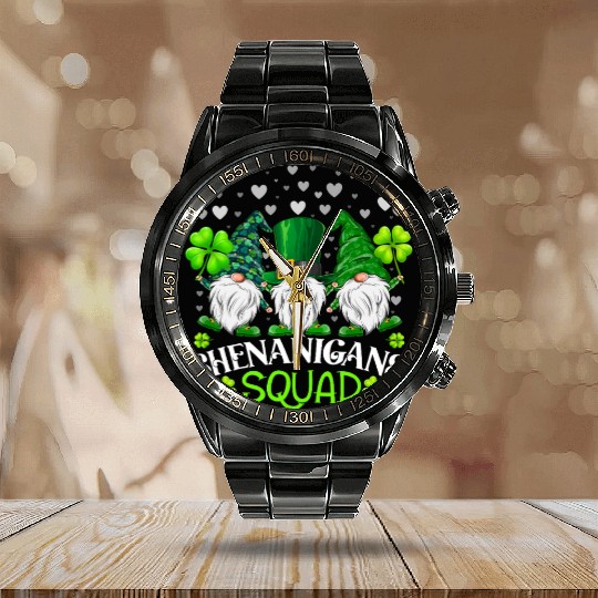Shenanigans Squad St Patricks Day Gnomes Irish Calendar Steel Band Watch